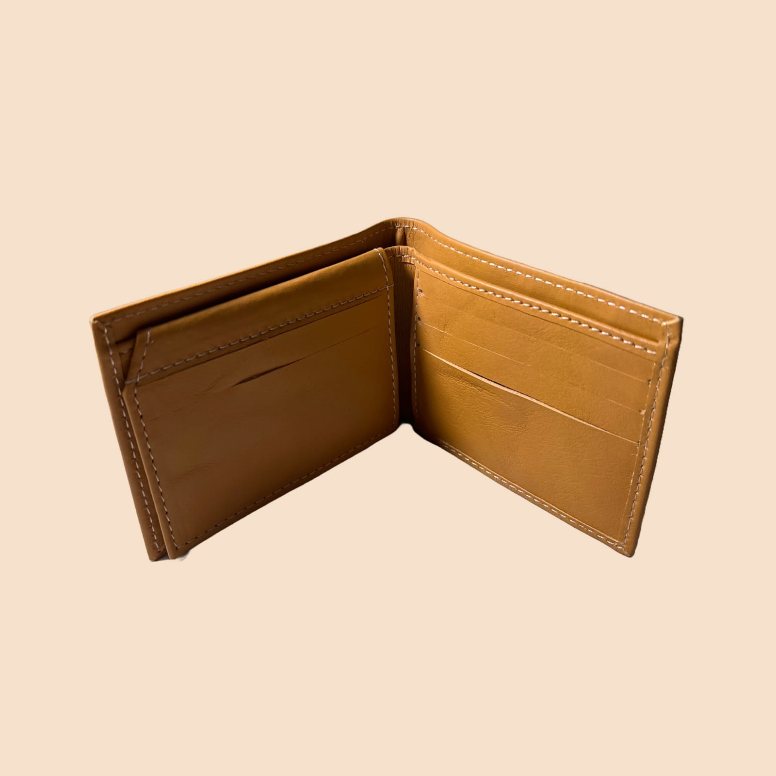 buffalo Leather Plain Wallet Men Short Wallet Purse Small Vintage Wallets Card Holder ( camel color ) view 2