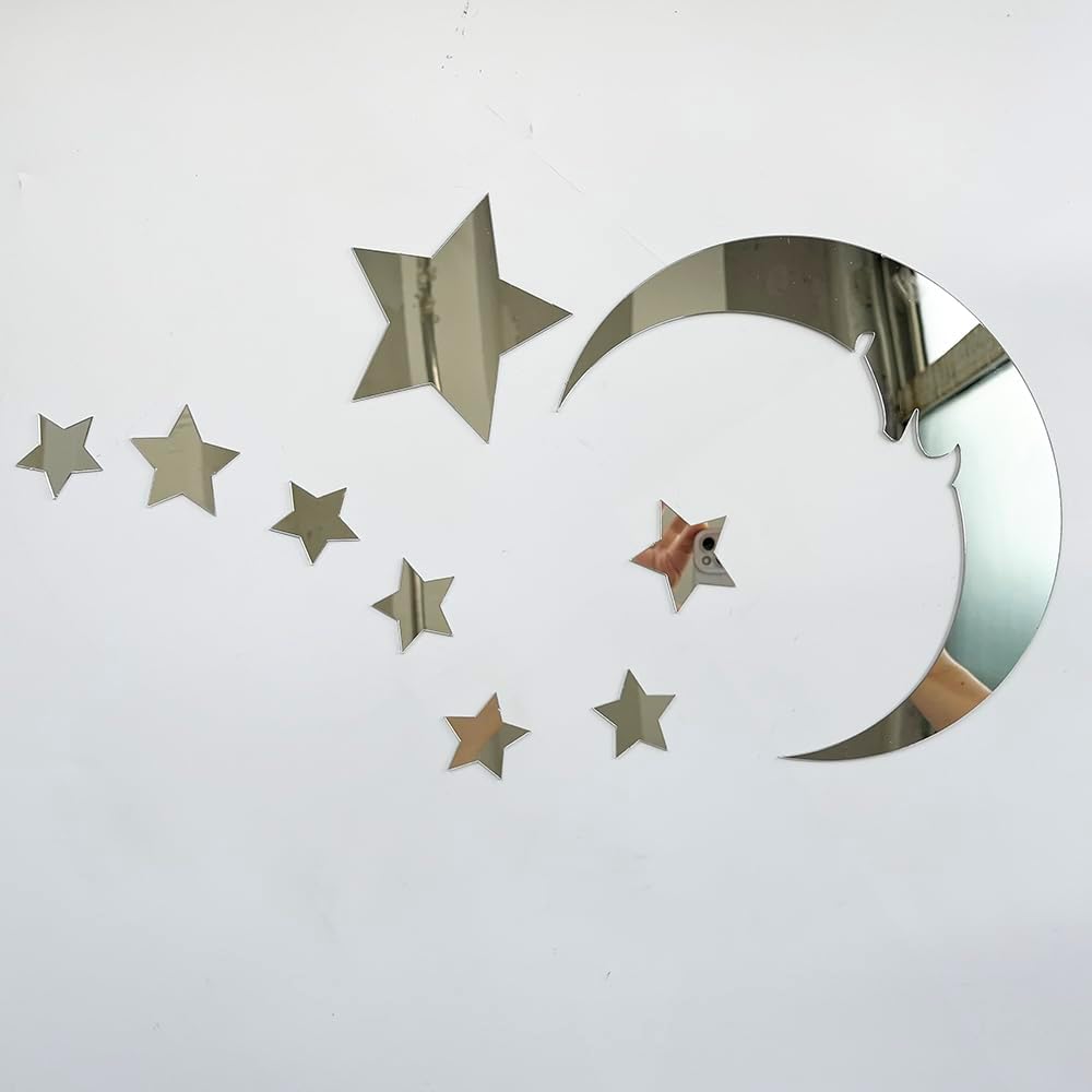 15 stars and 1 moon Silver Acrylic Wall Stickers / Stickers Decals for Kids Girls Bedroom Bathroom Playroom buy online in Pakistan