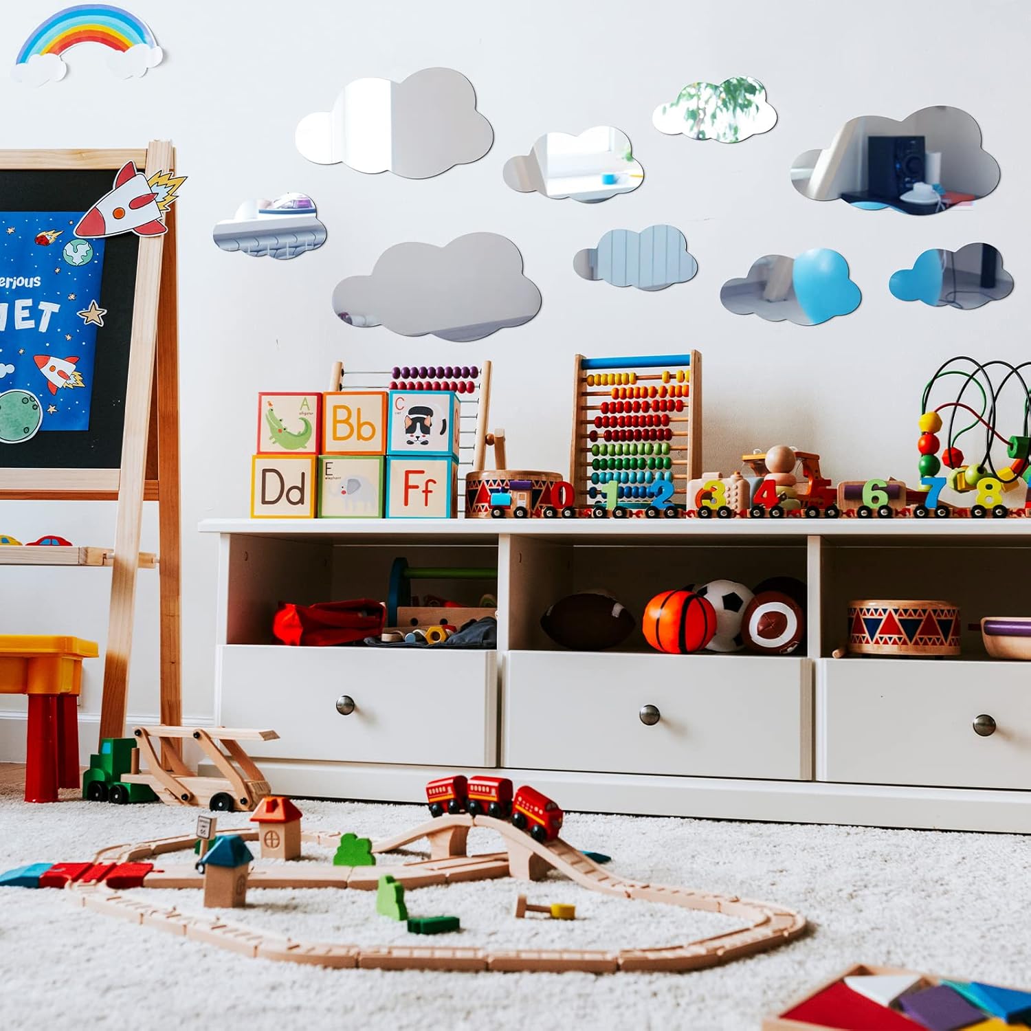 8 Pcs  Acrylic Cloud Shape Mirror Wall Art Decor Cloud Mirror Stickers Decals for Kids Girls Bedroom Bathroom Playroom silver buy online in Pakistan