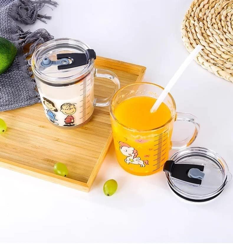 Unicorn Shape 350 ML Glass Mug with Straw and Lid Creative Cartoon Children's Glass Milk Cup Juice Glass Drink Ware Water Bottle 1 pcs (Unicorn Shape ) buy online in Pakistan
