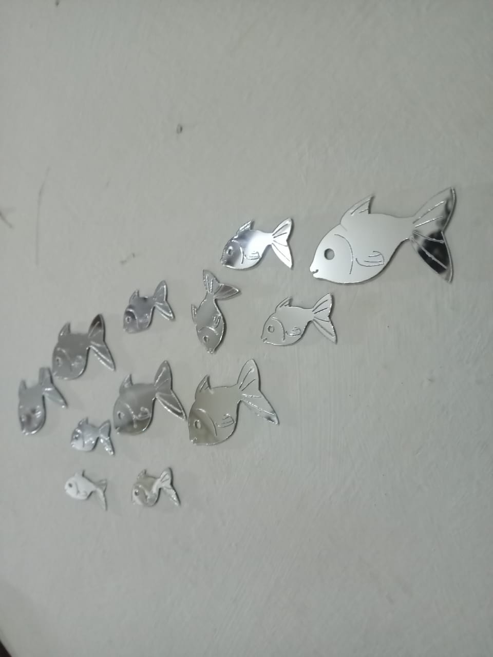 30 Pcs  Acrylic Fishes Mirror Wall Art Decor Fishes Mirror Stickers Decals for Kids Girls Bedroom Bathroom Playroom silver buy online in Pakistan