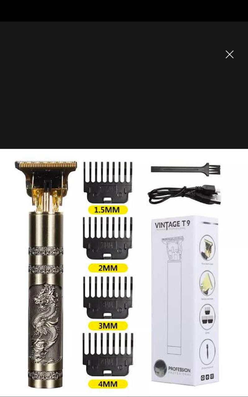 Metal Body - Vintage T9 Trimmer and Hair Clipper Cutting Machine For Men | Dragon Design | Golden Color Trimmer view 4