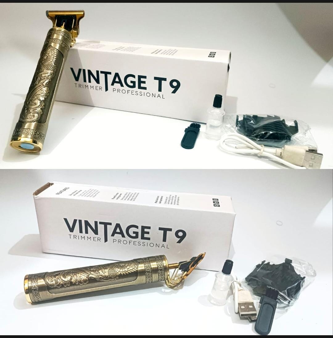 Metal Body - Vintage T9 Trimmer and Hair Clipper Cutting Machine For Men | Dragon Design | Golden Color Trimmer view 2