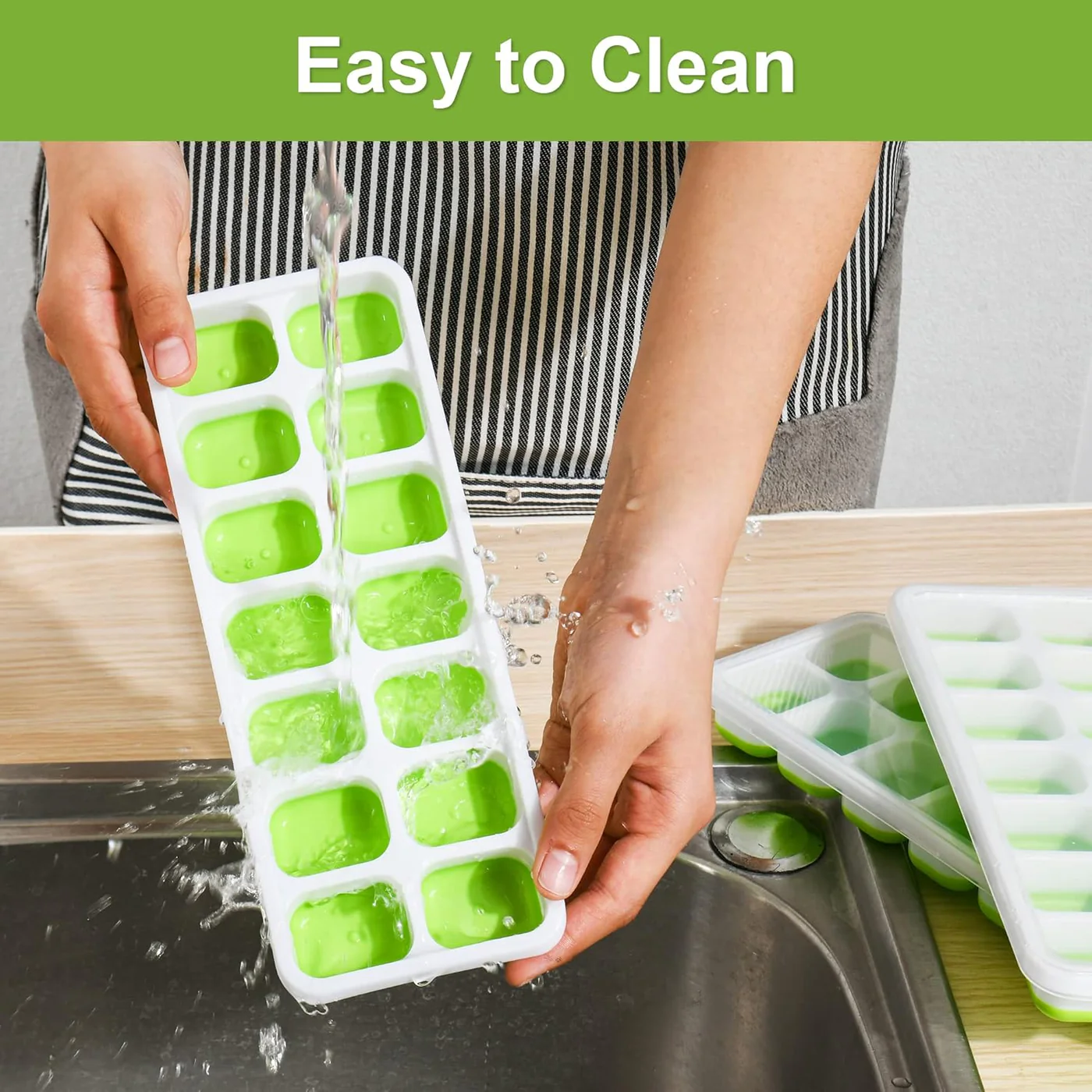 Silicone Ice Cube Trays with Lid (14 Large Cubes)(random color)