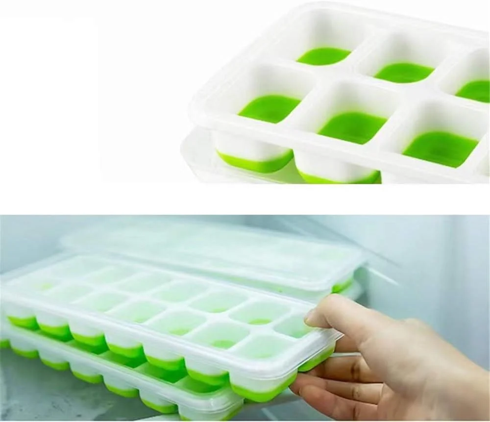 Silicone Ice Cube Trays with Lid (14 Large Cubes)(random color) view 4