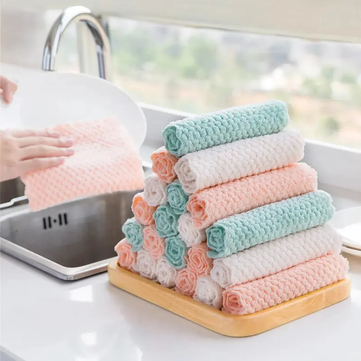 5-Pack Microfiber Kitchen Towels Super Absorbent, Fast-Drying Anti-grease Dish cloths view 2