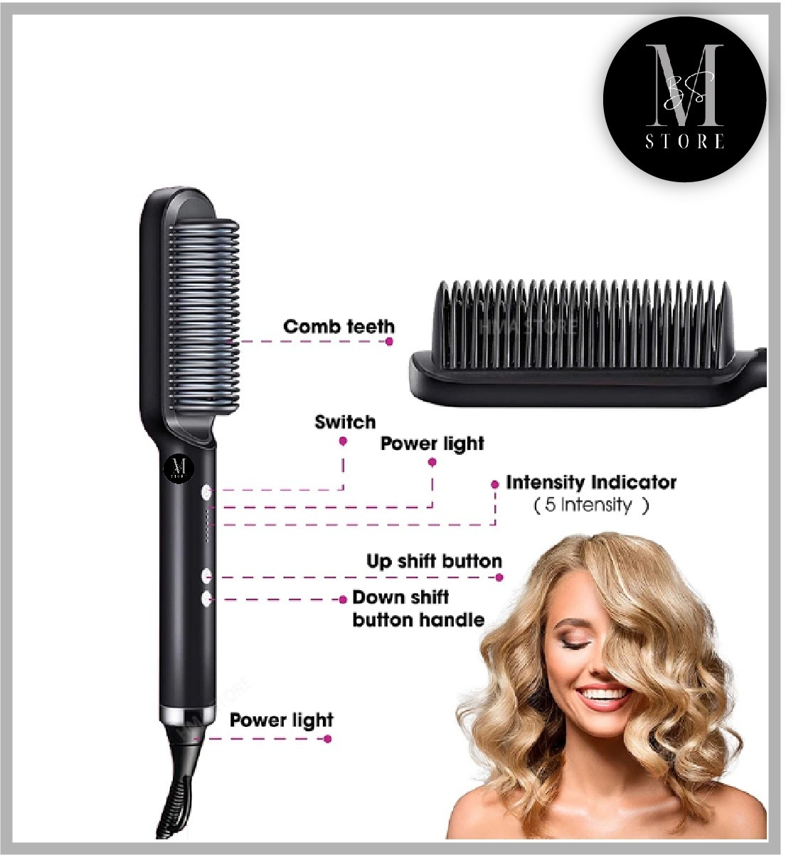 HQT-909B Electric Hair Straightening &amp; Curling Comb/Brush - Dual-Purpose Professional Hair Styler, Non-Damaging Splint, | 2 in 1 Hair Straightener | ( Random Color ) thumbnail 5