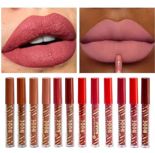 Pack of 12 WaterProof Matte Nude Redish Shades Lipgloss buy online in Pakistan