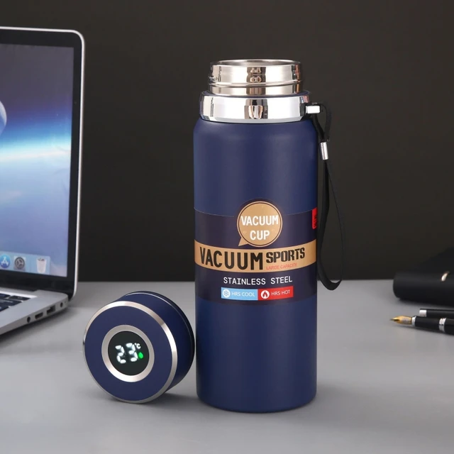Stainless Steel Water Bottle with Digital Temperature Vacuum Insulated Water Bottle, Large Capacity, Outdoor Portable Sports Water Bottle With Rope Handle (Random Color)