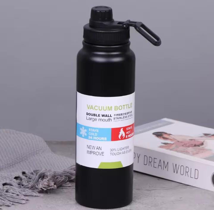 Vacuum Insulated Double Wall Stainless Steel Water Bottle/Sports Kettle Hot & Cold, Leak & Sweat Proof Thermos Flask 1000ml (Random Color)