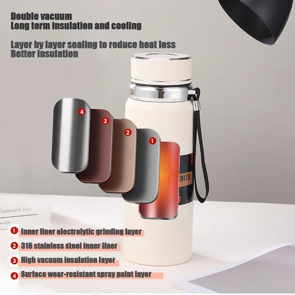 Stainless Steel Water Bottle with Digital Temperature Vacuum Insulated Water Bottle, Large Capacity, Outdoor Portable Sports Water Bottle With Rope Handle (Random Color) view 2