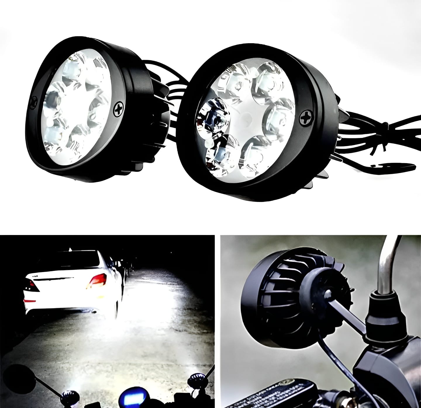 2 led plus button LED Headlight & Button Assist Lamp For Motorcycle Motorbike Bike Universal CD70 CG 125 & All buy online in Pakistan
