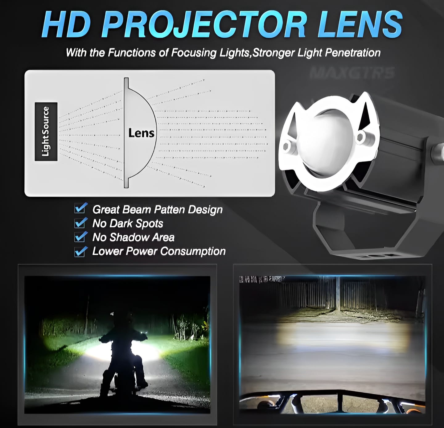 MAXGTRS Motorcycle Led Headlight Mini Projector Lens Tri-model Driving Auxiliary Scooter Spotlamp buy online in Pakistan