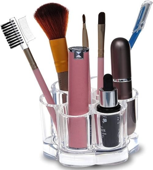 6 Slot Round Shape Lipstick Organizer Flower Shape Clear Acrylic Makeup Cosmetic Jewelry Storage Case Makeup Brush Holder Cosmetic Organizer Storage Box buy online in Pakistan