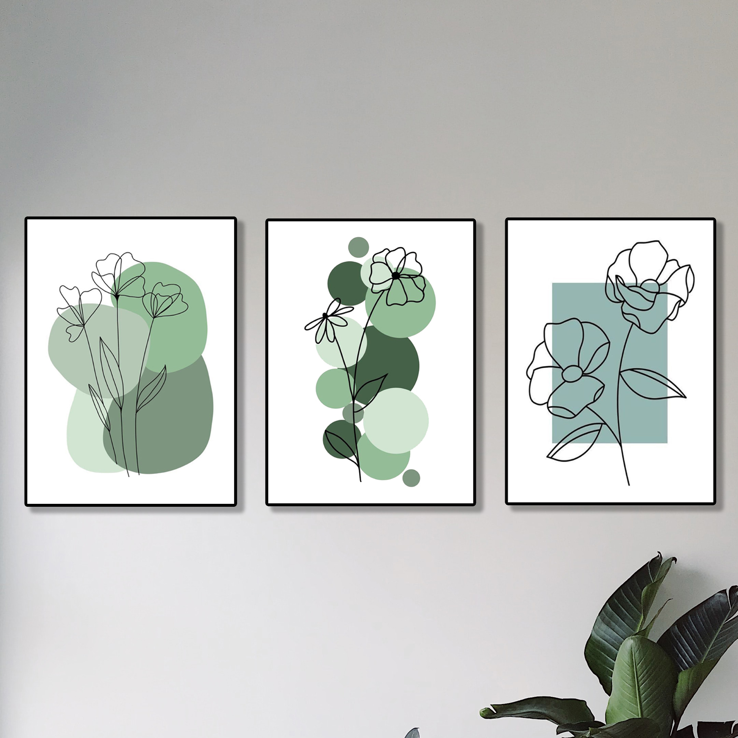 set of 3 abstract plant art wooden canvas frames for wall decore / sticky phototiles for home and office buy online in Pakistan