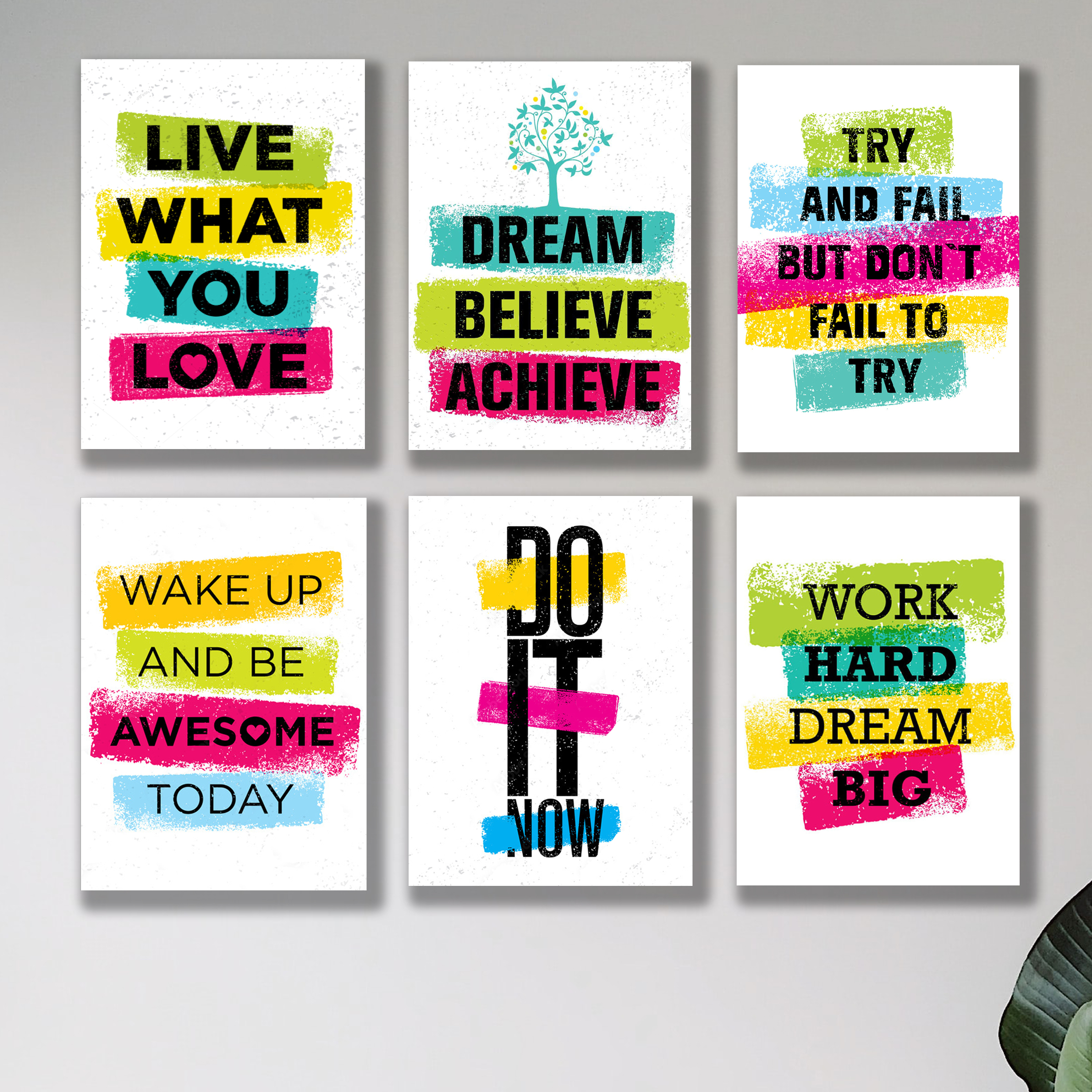 set of 6 Motivational sticky canvas frames for wall decore / sticky phototiles buy online in Pakistan
