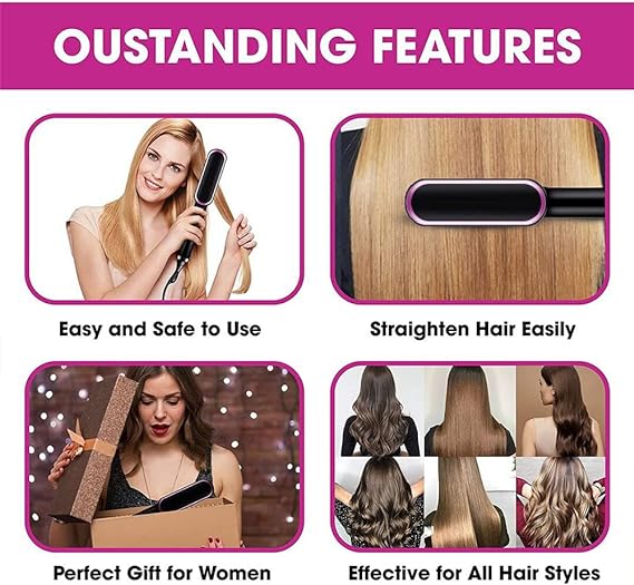 HQT-909B Electric Hair Straightening & Curling Comb/Brush - Dual-Purpose Professional Hair Styler, Non-Damaging Splint, | 2 in 1 Hair Straightener | ( Random Color ) buy online in Pakistan