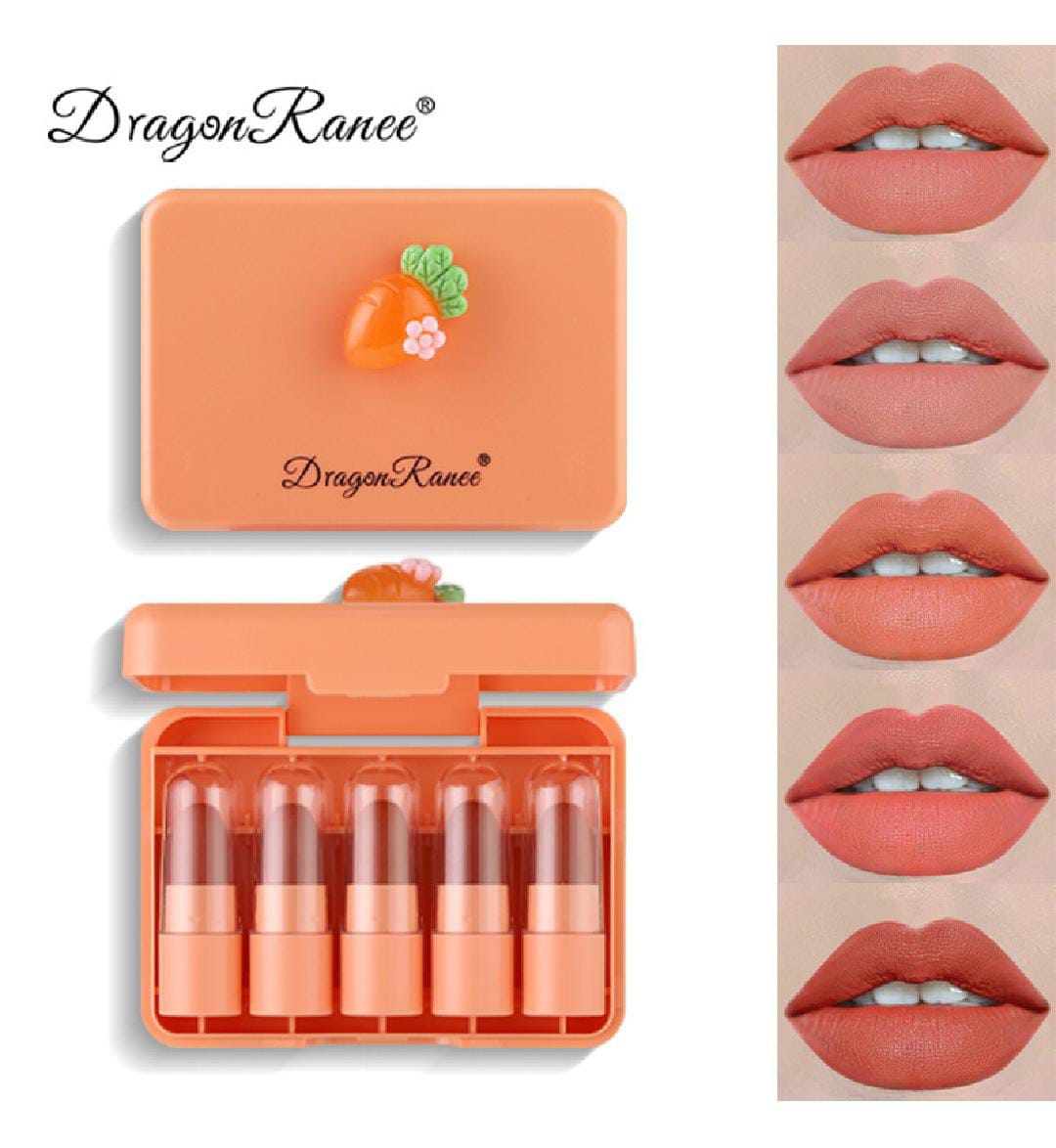 5 Pcs Dragon Ranee Carrot Mini Lipstick Set | Long Lasting Makeup Waterproof Lipstick (Random Color) buy online in Pakistan