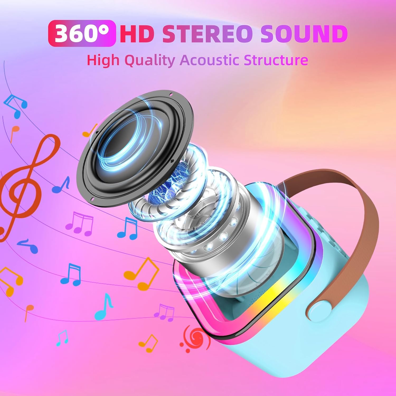 Portable Bluetooth Karaoke Speaker with RGB Lights & Controllable Battery – Mini Loud Speaker for Kids, Girls, and Boys | Perfect Gift for Family Parties and Karaoke Fun ( Without Mic ) buy online in Pakistan