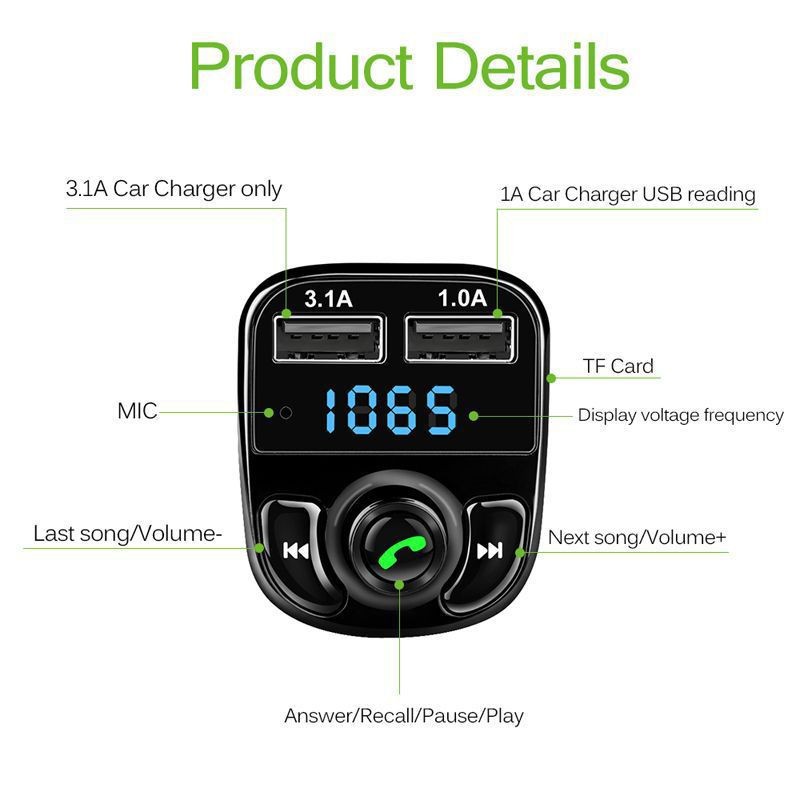 X8 - Multifunctional Car Mp3 Player | Car Wireless FM Transmitter | Car Mp3 Modulator - 3.1A | Car Accessories ( Random Color ) buy online in Pakistan