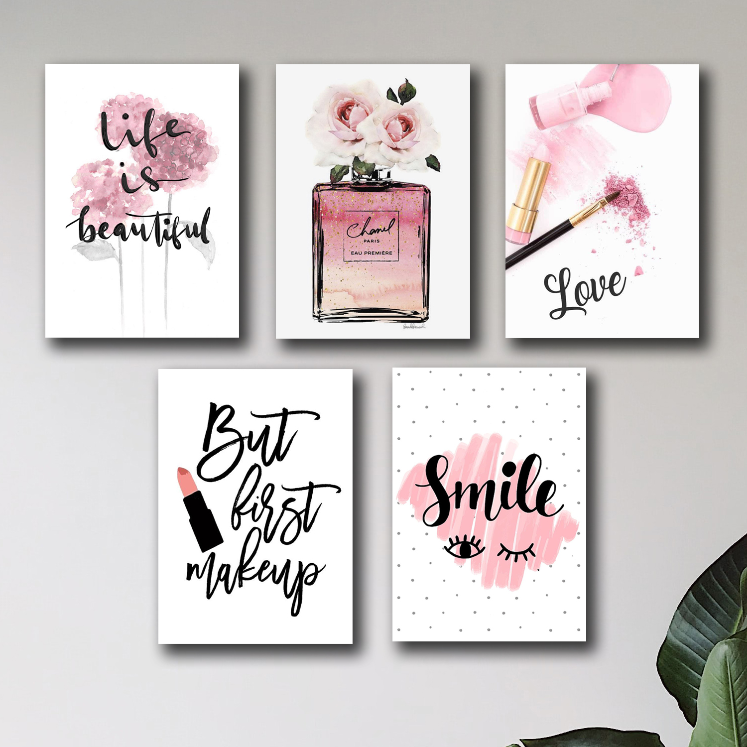 set of 5 make up themed girls room decore wall art wooden sticky Phototile frames buy online in Pakistan
