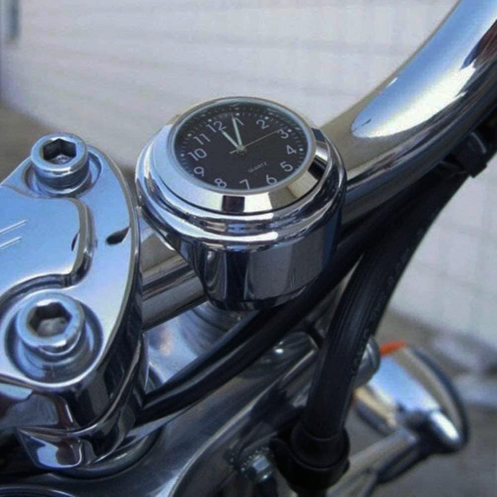 Universal Waterproof Chrome Motorcycle Handlebar Clock – Luminous Quartz Watch for Bikes | Stylish and Durable (Black)