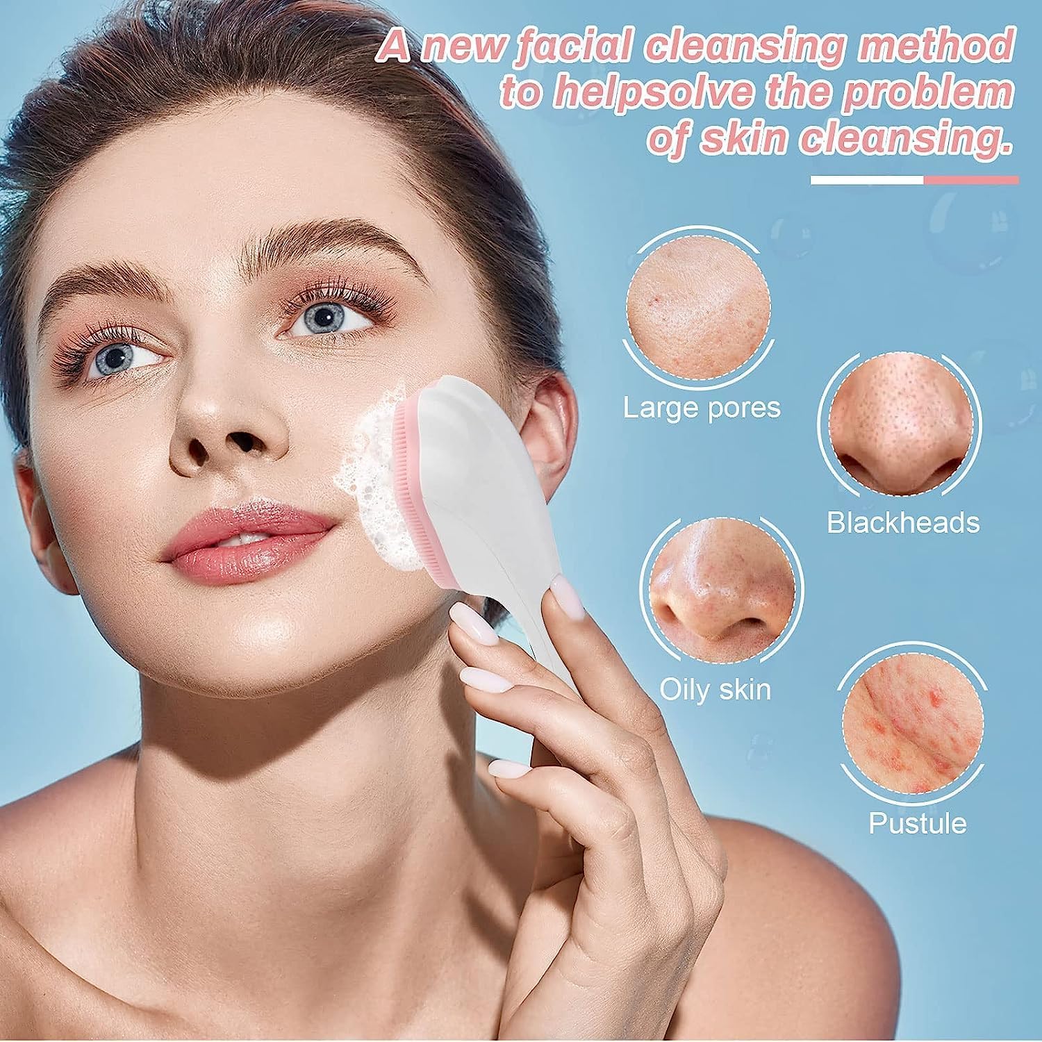 1 pcs Silicone Face Scrubber Exfoliating Brush, Manual Handheld Massager, Facial Cleansing and Blackhead Scrubber, Soft Bristles for Face Skincare (Random Color) view 5