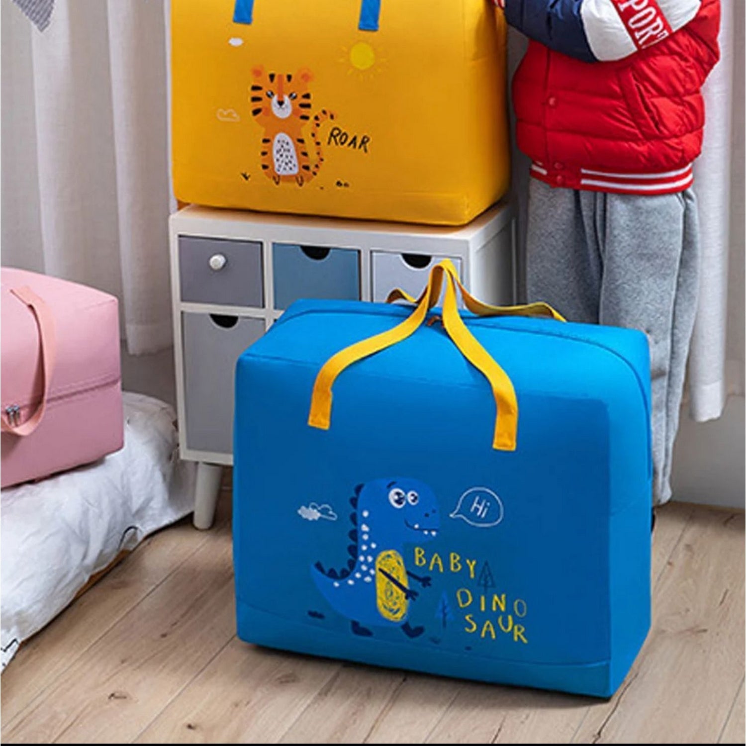 Adorable Baby Dinosaur-Themed Cloth Organizer and Storage Handbag – Portable, Lightweight, and Multi-Functional Nursery Storage Solution for Baby Essentials, Toys, Diapers, and Clothes - Random Color view 5