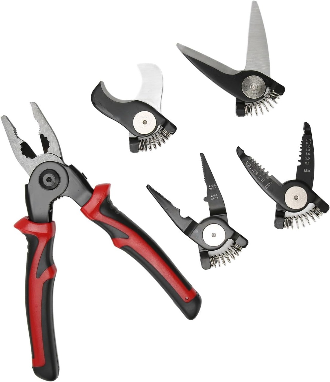 5 in 1 Portable Tool Steel Wire Cutters, 5 Replaceable Heads, Anti Slip TPR Handle, Combination Pliers for Leather Plast...