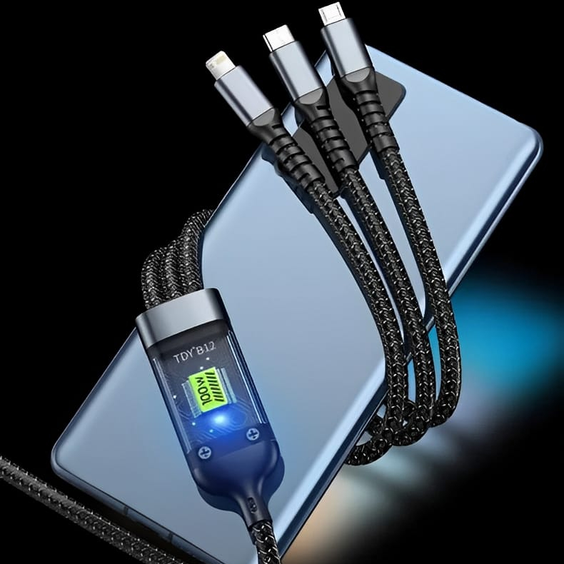 Gamen 3 in 1 Fast Charging Cable | 100W Fast Charging Cable Multi Charger Cable Nylon Braided Multiple USB Universal 3 In 1 Charging Cord Adapter With Type-C Micro BYJ ( With Box ) view 2
