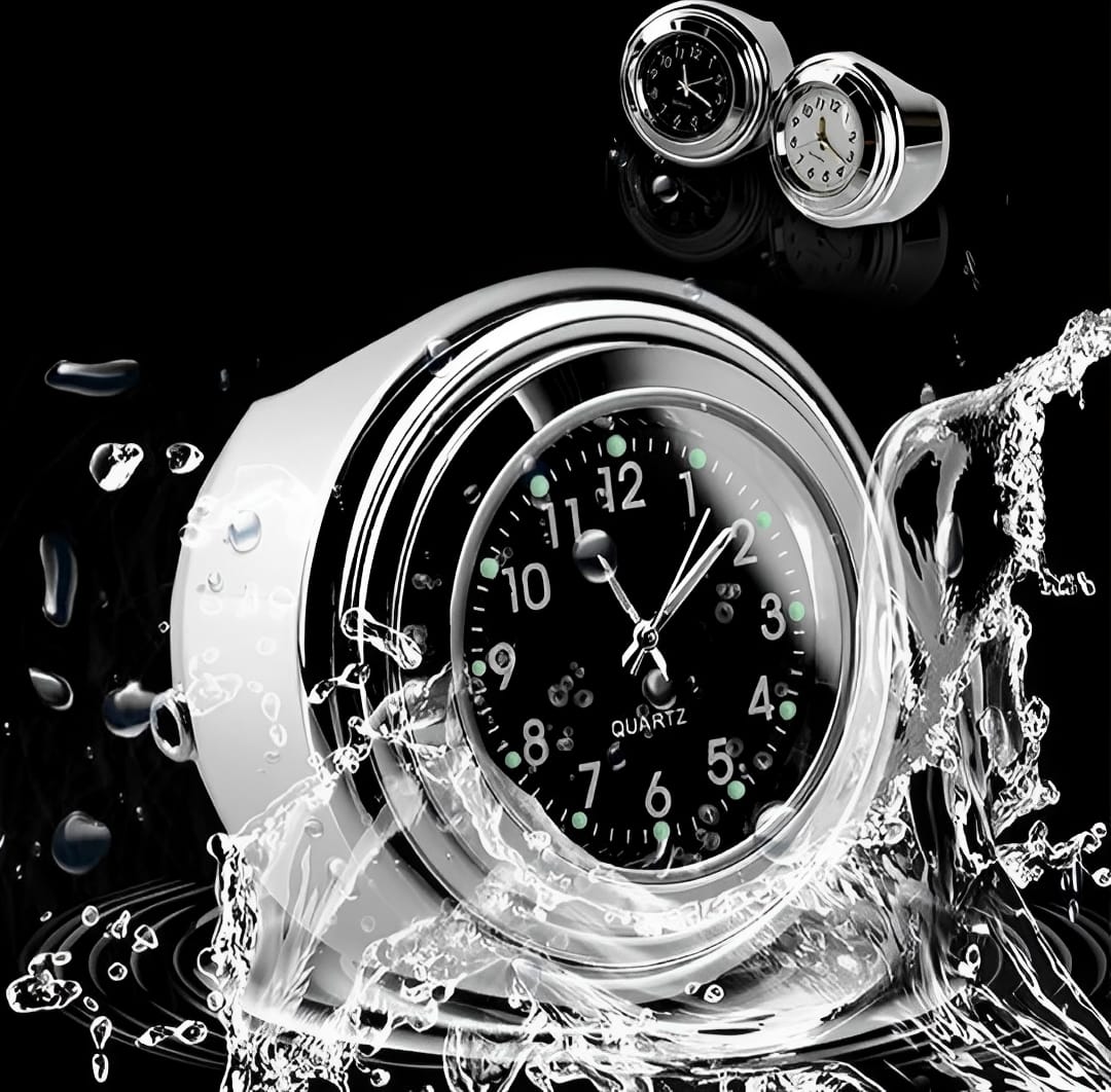 Universal Waterproof Chrome Motorcycle Handlebar Clock – Luminous Quartz Watch for Bikes | Stylish and Durable (Black) view 4