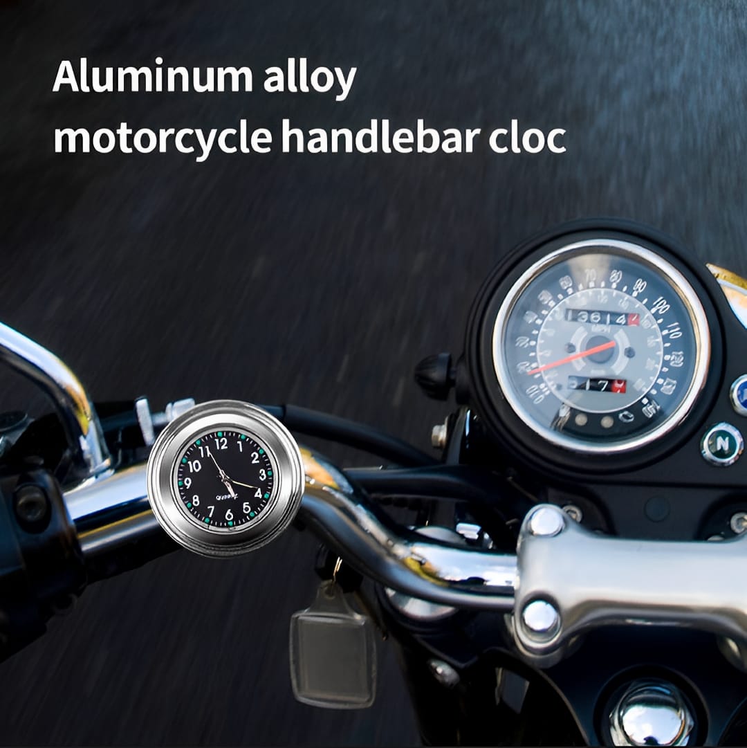 Universal Waterproof Chrome Motorcycle Handlebar Clock – Luminous Quartz Watch for Bikes | Stylish and Durable (Black) view 3