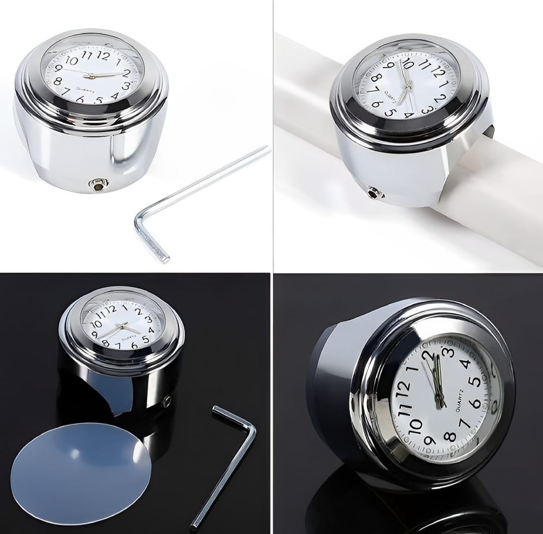 Universal Waterproof Chrome Motorcycle Handlebar Clock – Luminous Quartz Watch for Bikes | Stylish and Durable (Black) view 2