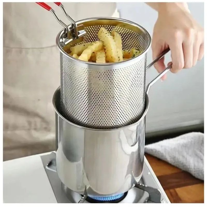 Stainless Steel Deep Fryer Pot with Strainer – Heavy-Duty Frying Pan for Home Kitchen Use – 1200ML Oil Capacity buy online in Pakistan