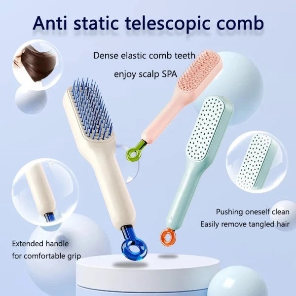 Magic Retractable Comb Self Cleaning Hair Brush Massage Anti-static Hair Smoothing Comb, Suitable for All Hair Types, Unisex (Random Color) view 3