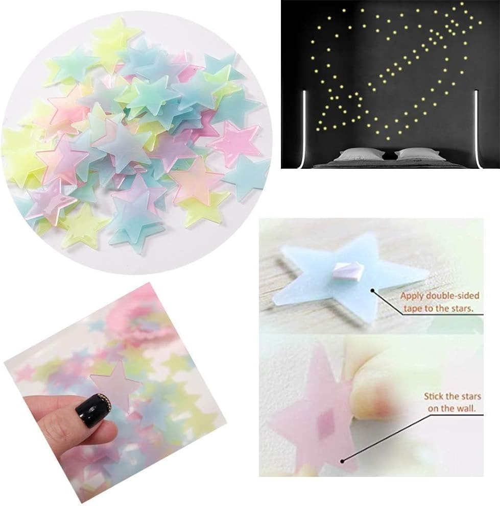 Pack of 100 – 3D Glowing Stars for Ceiling and Wall Decoration – Luminous Night Sky Stickers for Kids’ Rooms, Bedrooms, and Nurseries – Glow-in-the-Dark Wall Decals with Adhesive buy online in Pakistan