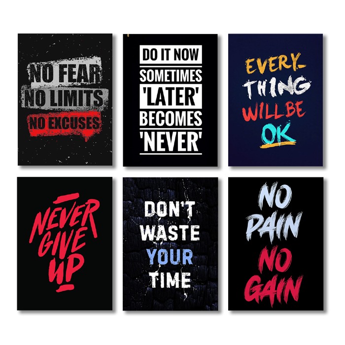 set of 6 Motivational sticky canvas frames for wall decore / sticky phototiles buy online in Pakistan