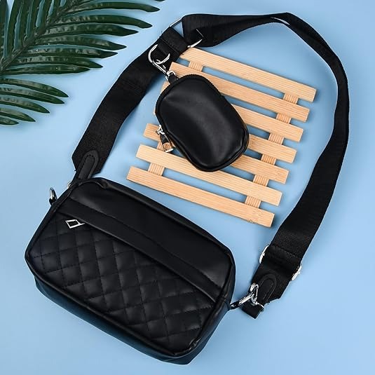 Stylish Girl's Convertible Crossbody Bag - Fashion Handbags for Ladies PU Leather Polyester Waterproof Shoulder Bags With Change Purse Trending Travel Crossbody Bag - 1 Pc, Black PU Leather