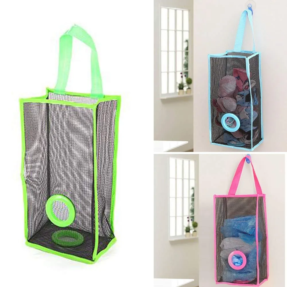 Plastic Bag Holder, Dispenser Hanging Storage Mesh Garbage Big/Trash Bags Organizer Recycling Grocery Shopping Pocket Hanging Containers for Kitchen - Random Color buy online in Pakistan
