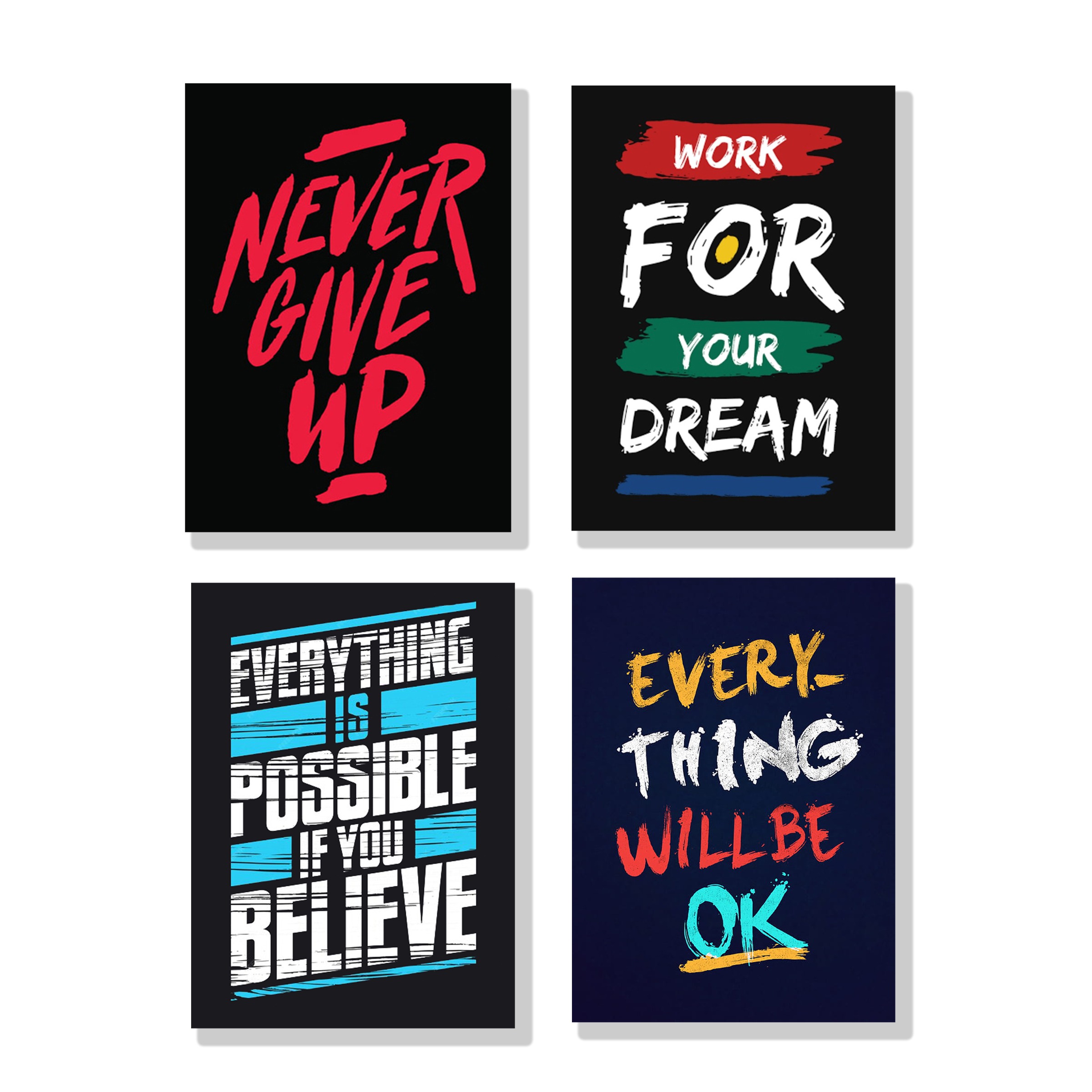 set of 4 Motivational sticky canvas frames for wall decore / sticky phototiles for office and home workplace buy online in Pakistan