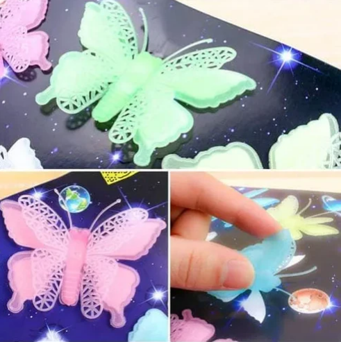 Pack of 08 Butterfly Wall Sticker Glow in the Dark Luminous 3D Butterfly Stickers DIY Wall Sticker 3D Art Mural for Decorations buy online in Pakistan