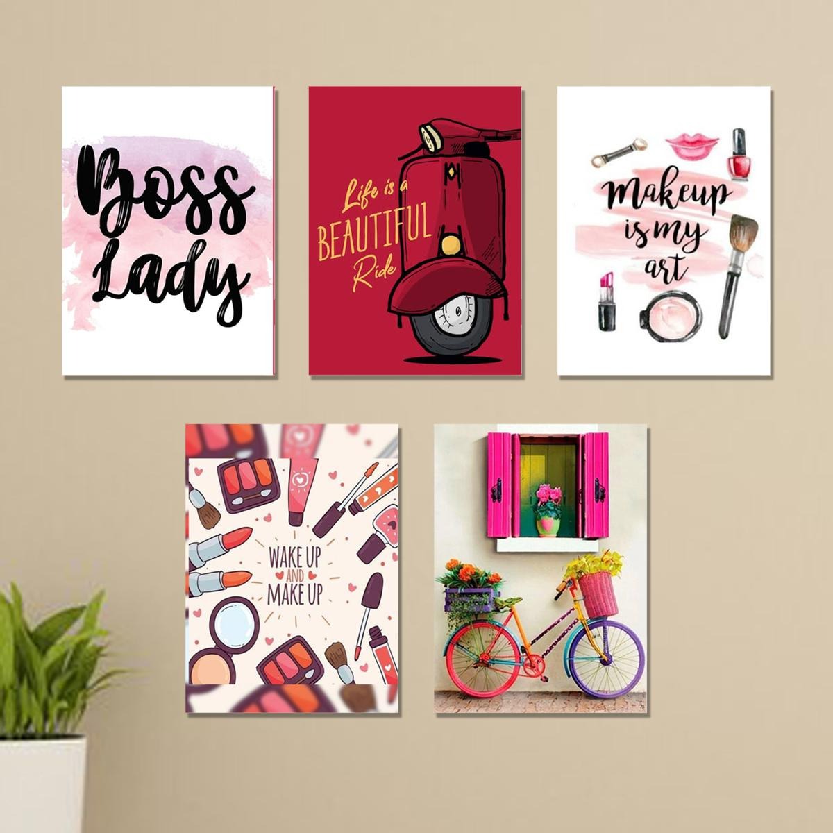 set of 5 girls room wall art sticky canvas frames / sticky phototiles buy online in Pakistan