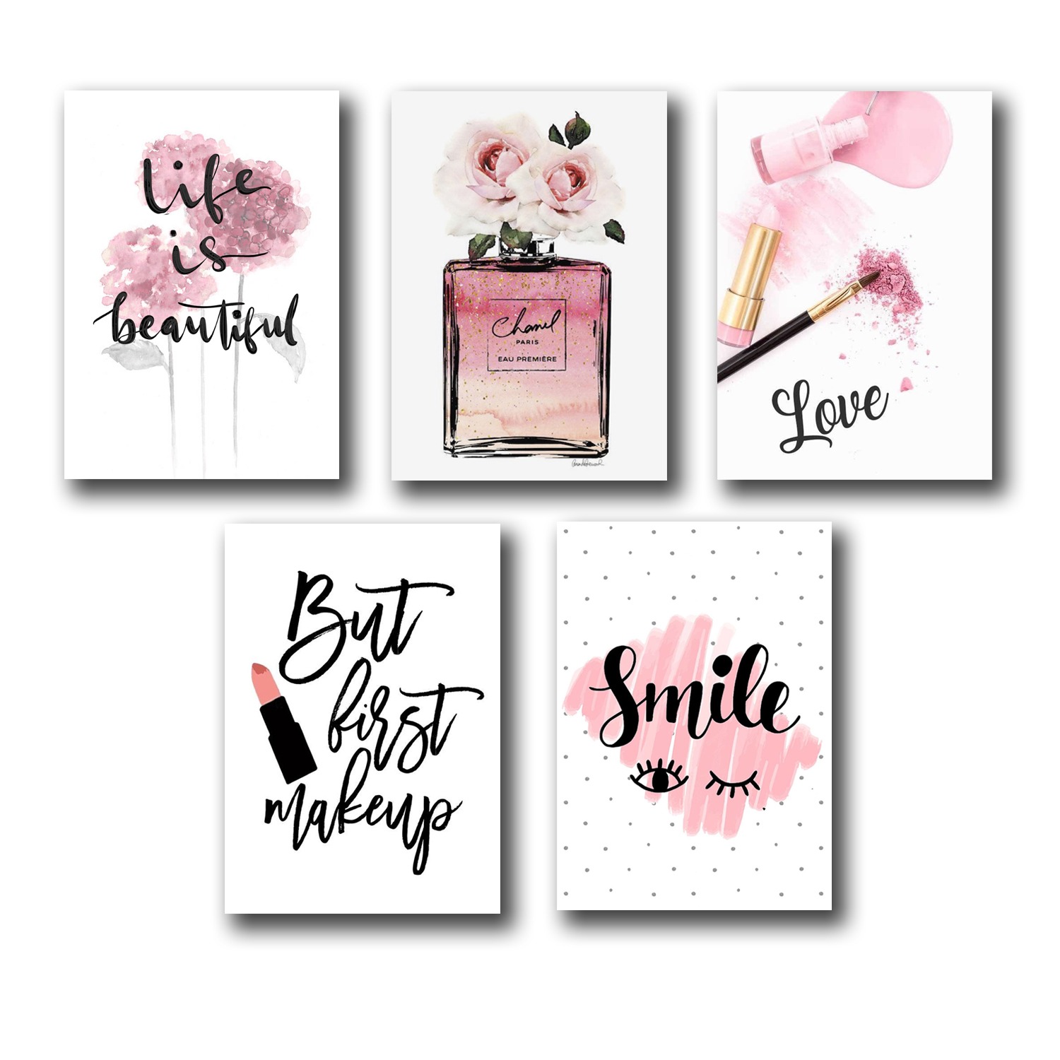 set of 5 make up themed girls room decor wall art wooden sticky Phototile frames (8 x 11 inches) buy online in Pakistan