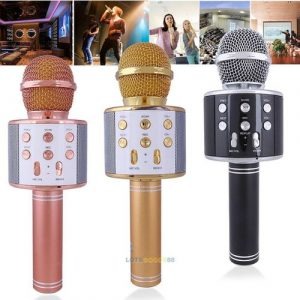 Bluetooth Microphone Karaoke Wireless Microphone Professional Speaker Handheld Microfone Player Singing Recorder Mic WS-858 KTV Microphone and Hifi Speaker buy online in Pakistan