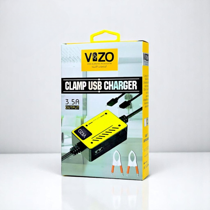 Vizo V5000 – Multi-Port Clip Charger | V5000 – 3.5A Multi-Port Clip Charger with Micro USB, Type-C & USB-A | Versatile Clamp Design for Smartphones & Tablets buy online in Pakistan