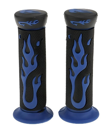 Universal Motorcycle Handlebar Grips 7/8 – Skull Head Flame Rubber Hand Grips (Black/Blue, Black/Red)