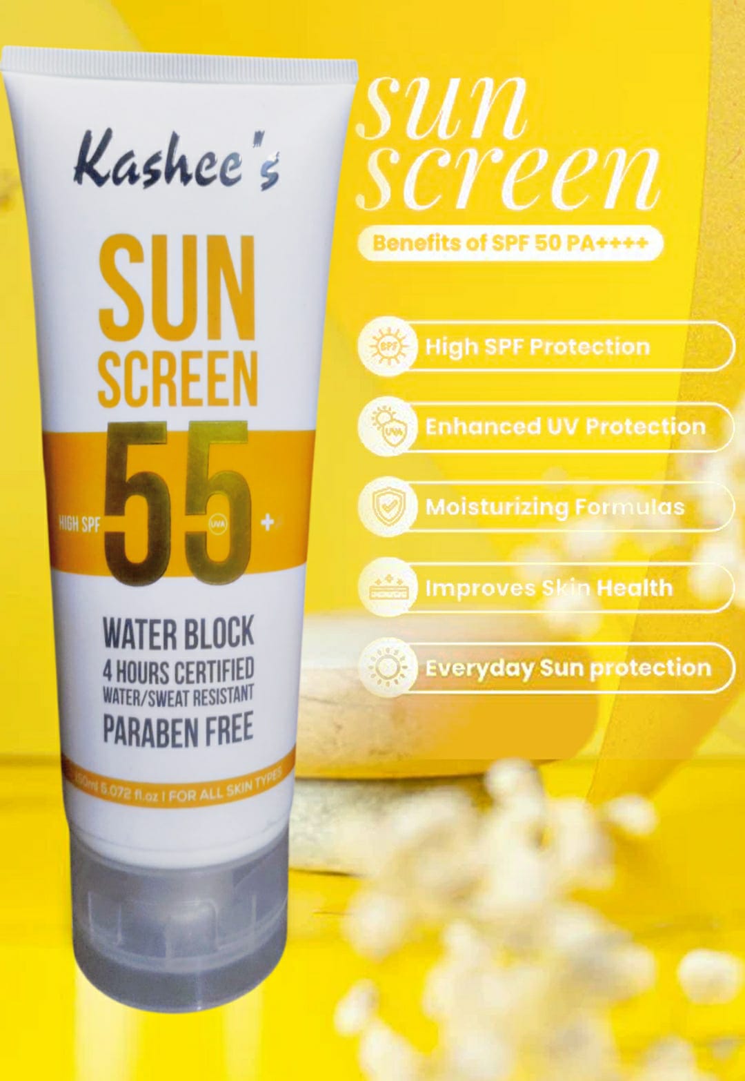 Kashee's Sunscreen SPF 55 | Water & Sweat Resistant, Paraben-Free | Broad Spectrum Sun Protection | 150ml buy online in Pakistan
