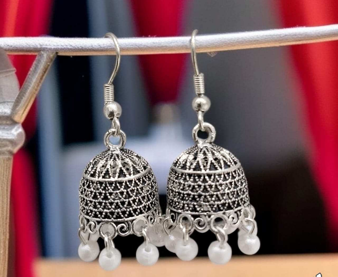 Silver Indian Jumky /  Jhumka Earrings by Quirky Fashions | Ethnic wear | Casual wear buy online in Pakistan