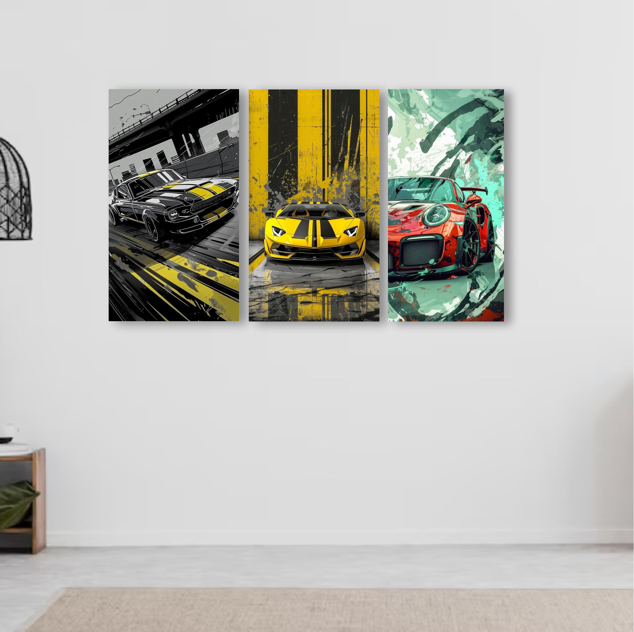 Set Of 3 Cars Art Wooden Frames For Wall Decoration / Sticky Photo Tiles buy online in Pakistan