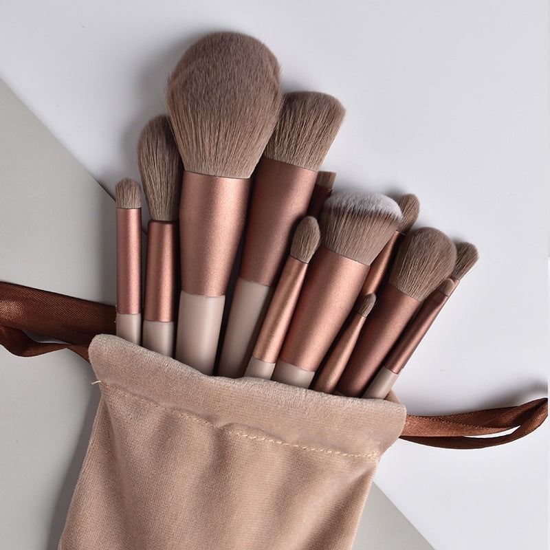 13 Pcs Professional Makeup Brush Set with Soft Bristles and Elegant Velvet Storage Bag for Face, Eyes, Blending, Foundation, Powder, Blush and Everyday Makeup view 3